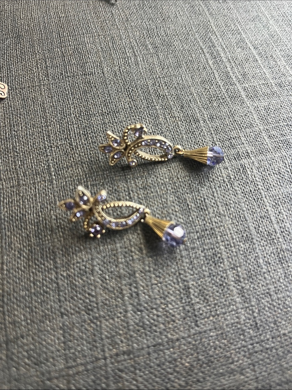 Gold-Tone Floral Drop Earrings with Amethyst stone Teardrops